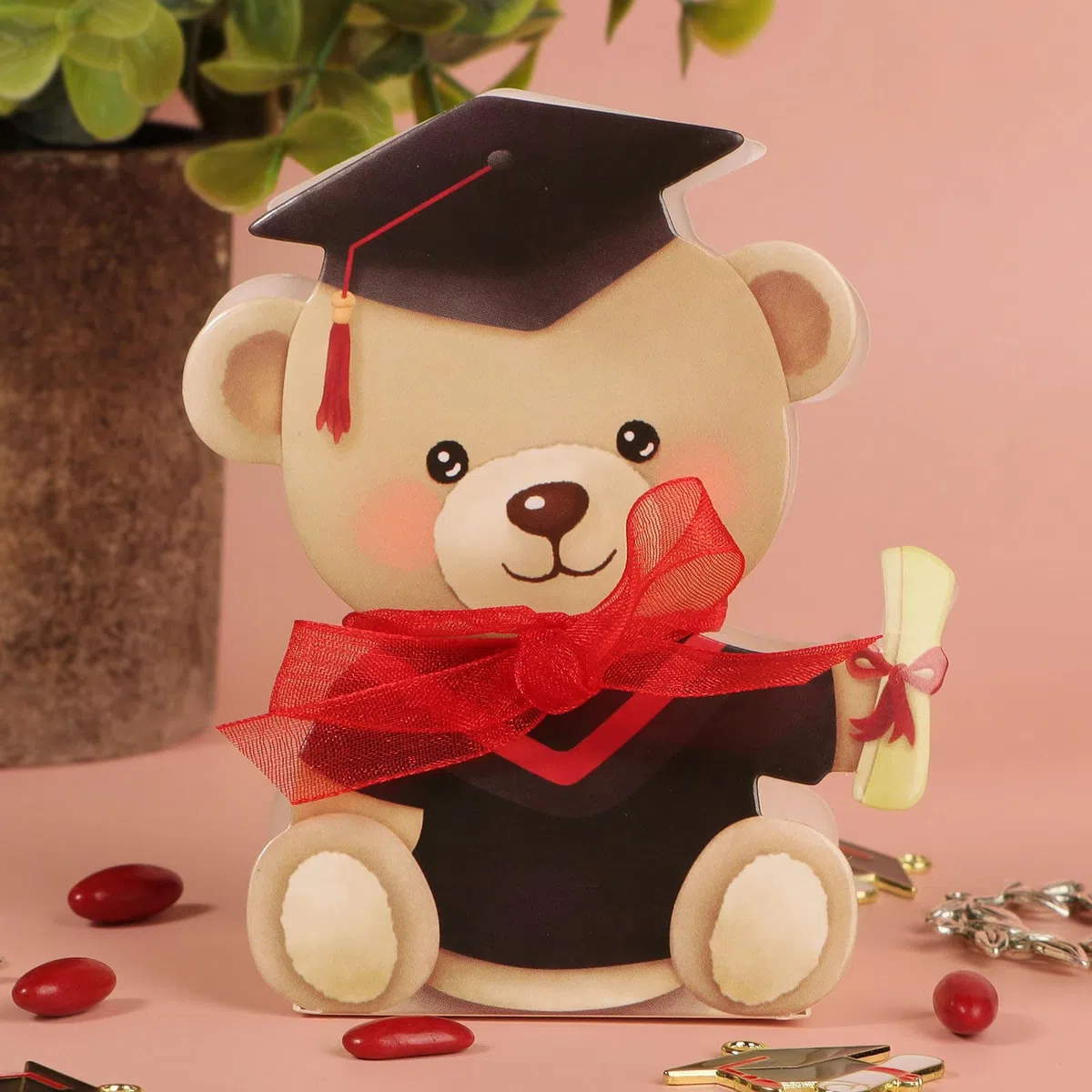 50pz Bomboniere Laurea Portaconfetti Scatoline Rosso Portaconfetti Forma Orsetta Laurea Nastro Scatole Carta Regalo Decorazione Laurea Confetti