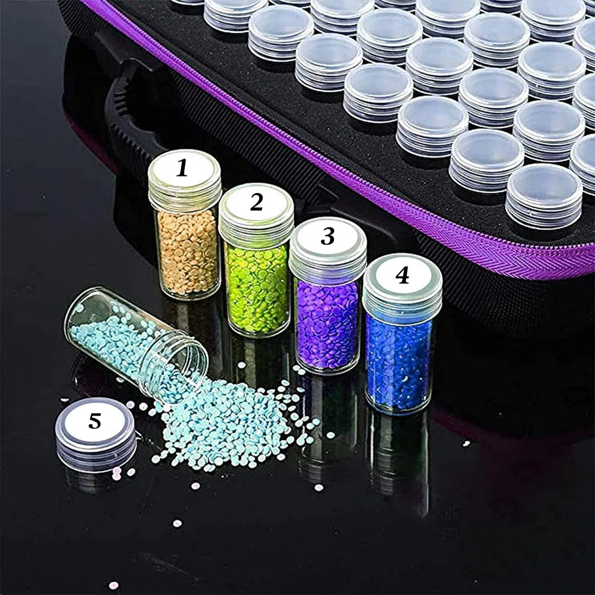 Scatola di immagazzinaggio per pittura a diamante 5D, scatola con imbuto, scatola di ordinamento per ricamo portatile, Quick Point - Cassetta, artigianato fai da te pinzette 60 scomparti