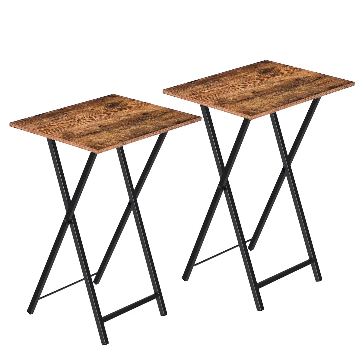 HOOBRO Tavolino, Tavolini per Spuntini, Set di 2 Pieghevoli Tavolo, Accanto al Divano, Stile Industriale, per Spazio Stretto, Struttura Stabile, Montaggio Facile, Marrone Vintage e Nero EBF25BZ01