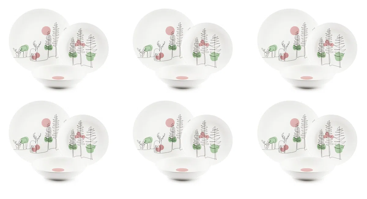 Excelsa Le Fil De Noel Servizio Piatti 18 Pezzi, Porcellana, Multicolore