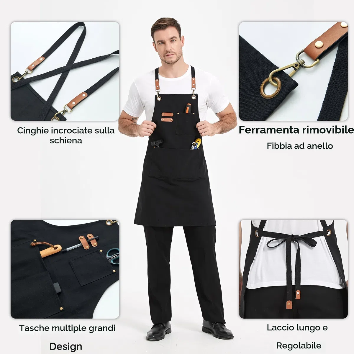 Tela Grembiuli, Lavoro Grembiuli per Uomini Donne, Regolabile Cuoco Grembiuli con 3 Tasche, Grembiule per Cottura Pittura
