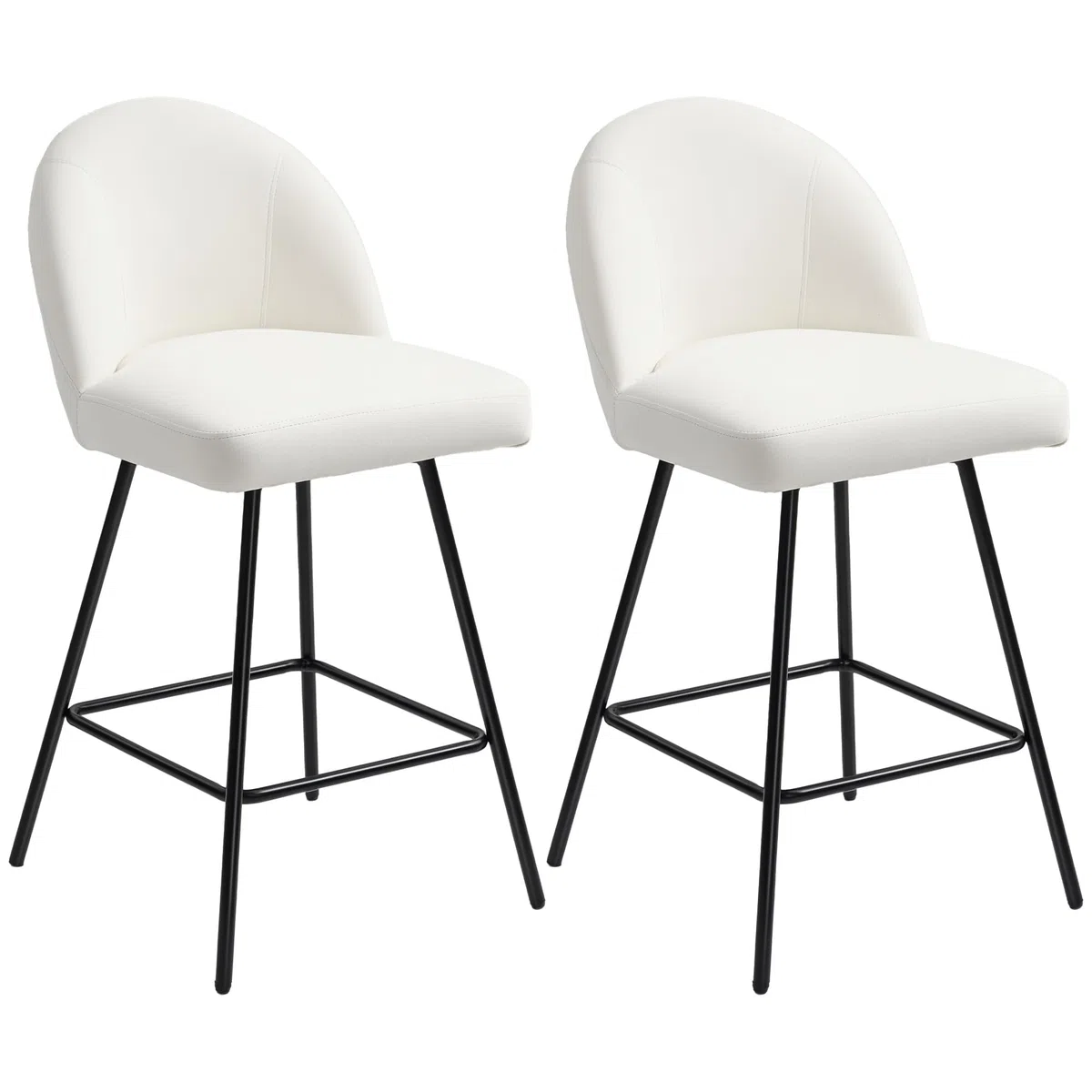 HOMCOM Set 2 Sgabelli da Bar con Poggiapiedi, Sedie Alte con Schienale in Velluto per Bancone Bar e Isola da Cucina, 48.5x56x92 cm, Bianco Crema