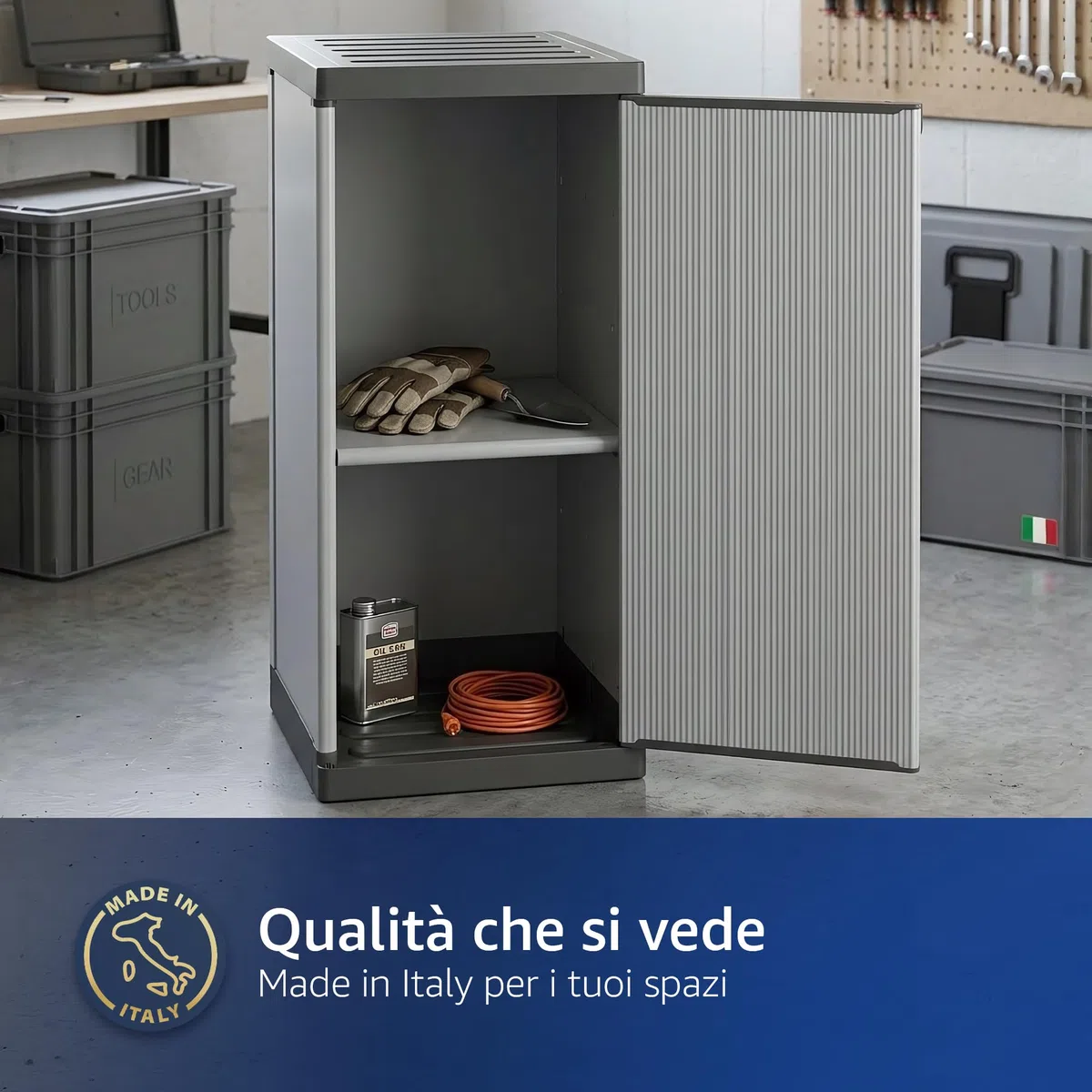 Sicignano Armadietto Modulare in Resina a 1 Anta, Colonna Salvaspazio Stretta con Ripiani Regolabili, Mobile Multiuso per Interno, Esterno, Lavanderia e Bagno, Grigio (cm.34x38x85h, 2 Piani)