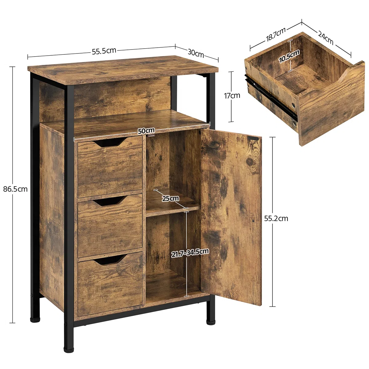 Yaheetech Mobile da Bagno Armadietto da Terra con Cassetto e Ripiano Regolabile Credenza Multiuso con Doppia Ante Organizzatore Portaoggetti, da Cucina Soggiorno Marrone Rustico