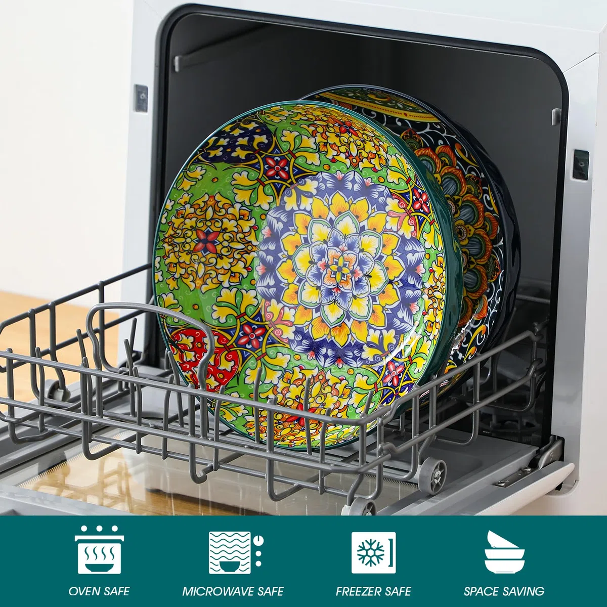 vancasso SIMI Ciotole per Pasta - 2340ML Piatti Fondi Grandi Colorati in Ceramica, 25,4CM Ciotole Grandi per Zuppa, Pasta, Insalata, Adatti al Forno a Microonde e Lavastoviglie, Stile Boho, Set di 2