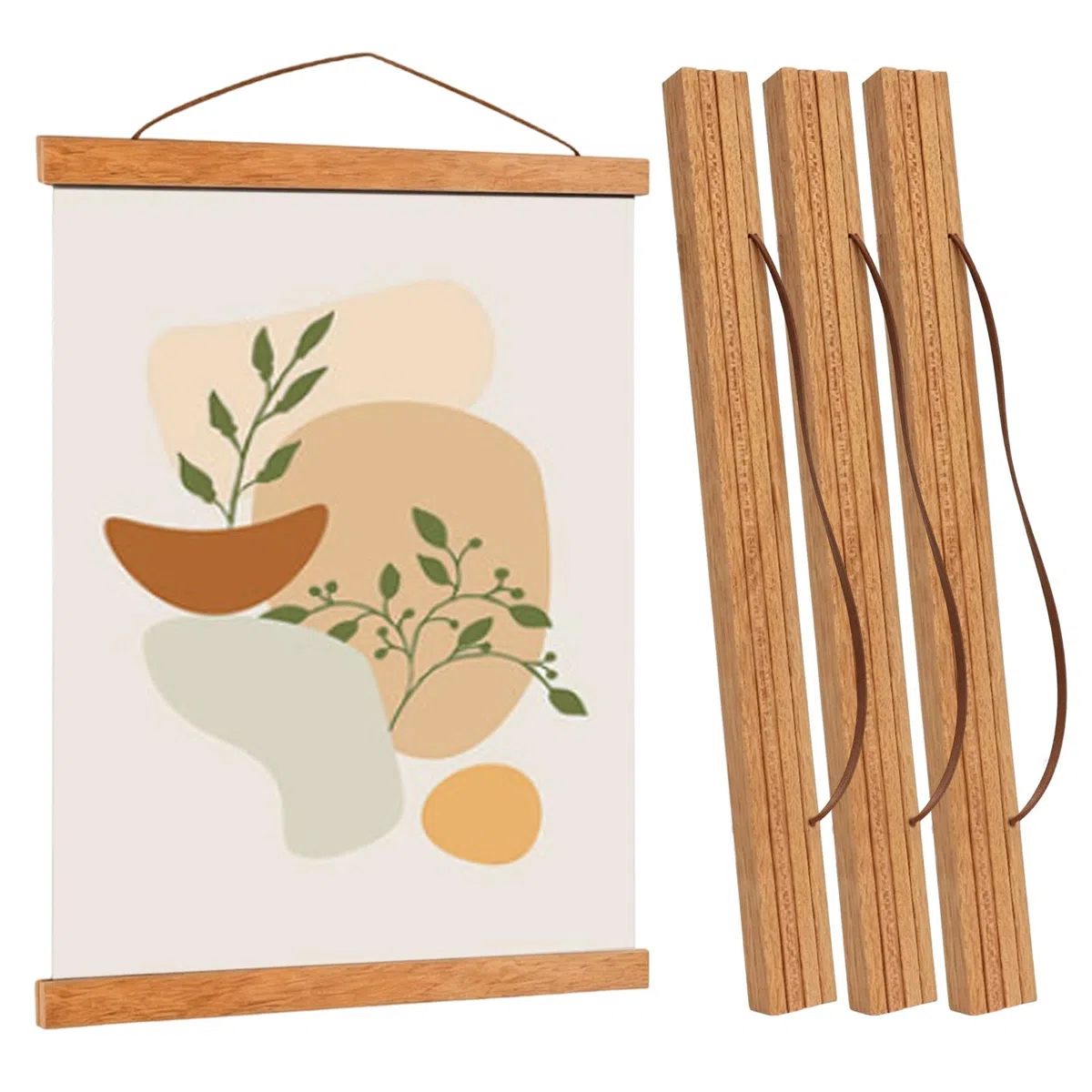 Supporti Magnetici per Poster A3 31 cm, 3 Set (12 Barre), Cornici in Legno di Teak, Porta Poster, Foto, Stampe e Opere d’Arte, Facili da Appendere, Ideali per Soggiorno, Camera, Ufficio (3 set - 31cm)