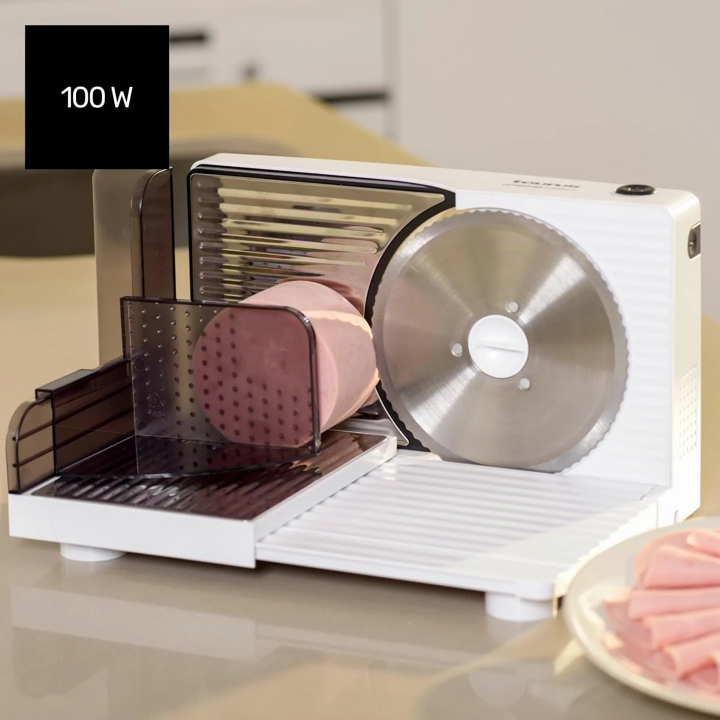 Taurus - affettatrice pieghevole Cutmaster Compact 100 W | lama acciaio inox 17 cm | spessore 1-15 mm | pulsante sicurezza | design compatto | per tutti i tipi di alimenti