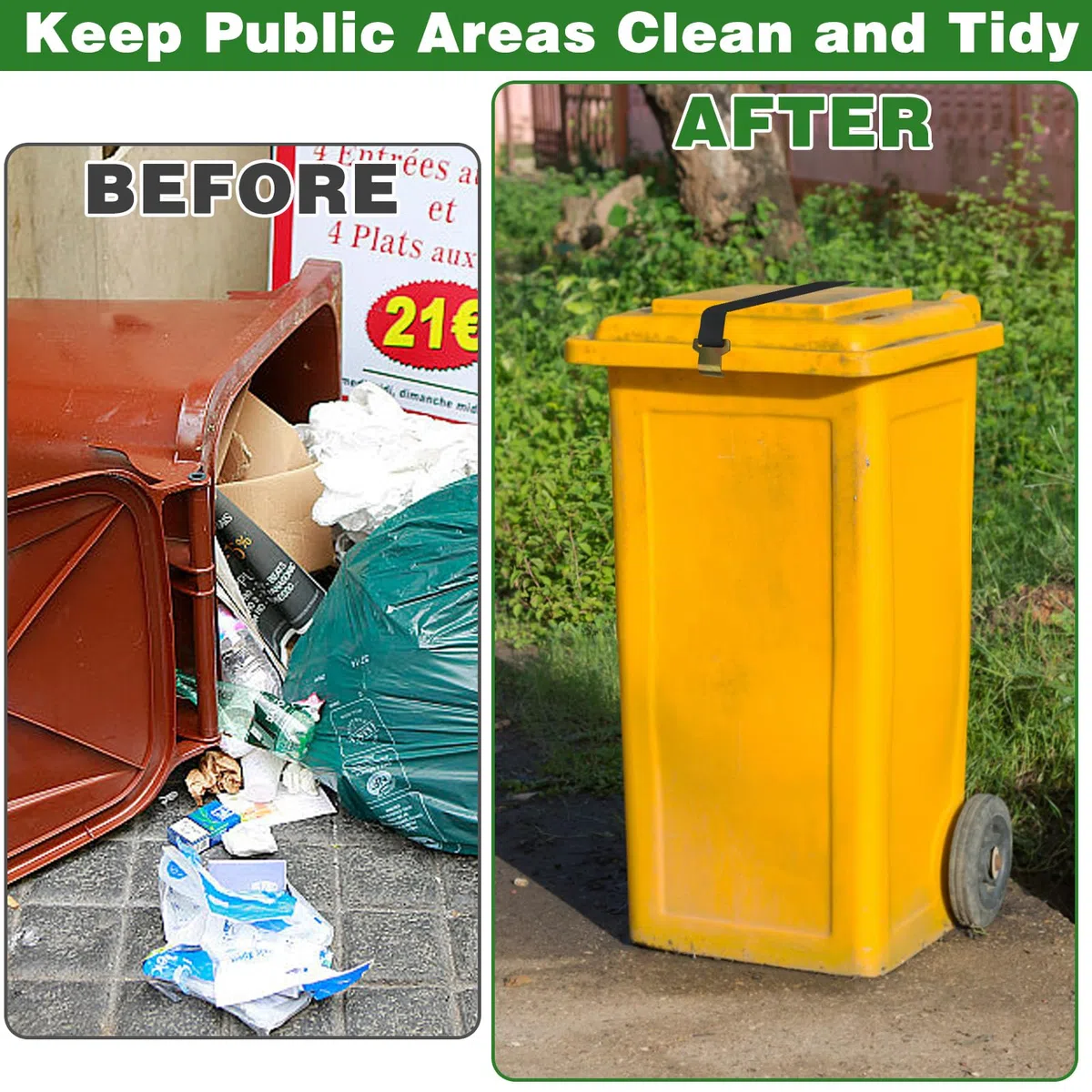 2 Trash Can serrature per coperchio bidone della spazzatura a prova di orso, chiusure per bidone della spazzatura per animali, chiusura regolabile per bidone della spazzatura per animali