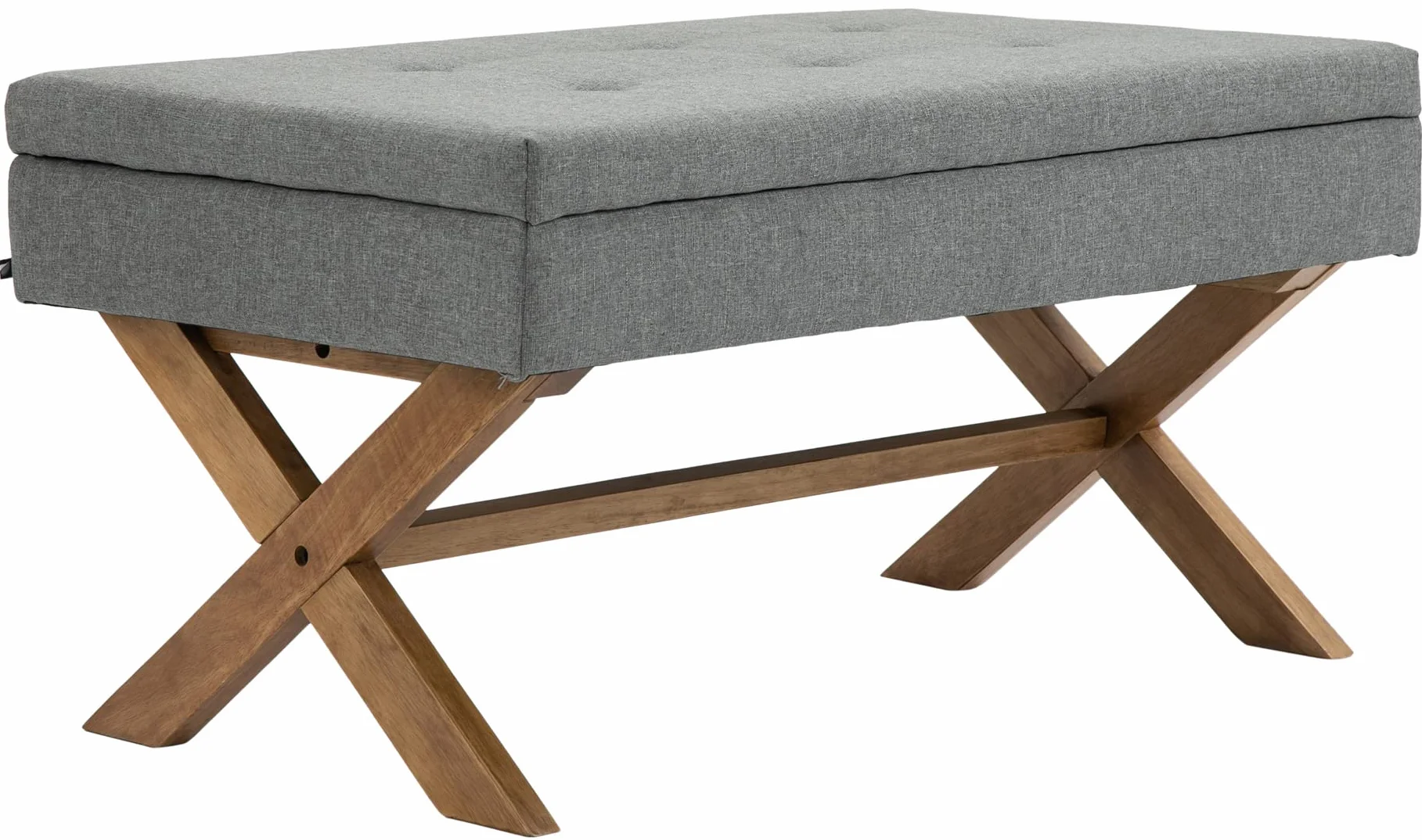 CLP Panca Contenitore Namaro in Tessuto I Panchina Imbottita con Bottoni Decorativi I Telaio in Legno, Colore:Grigio, Colore del Telaio:Antico Chiaro