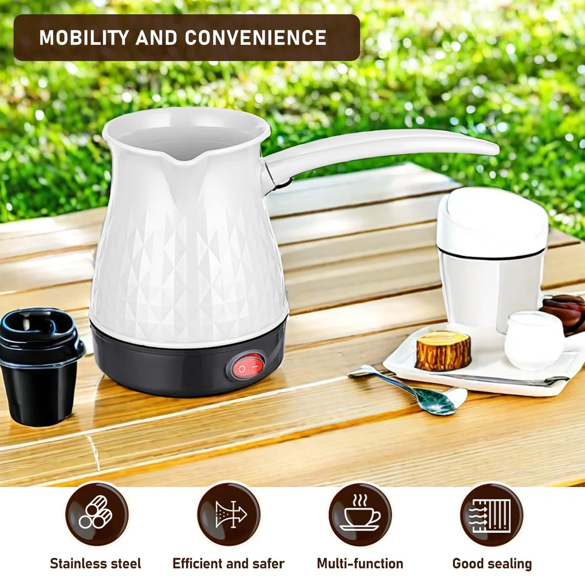 Vegena Caffettiera A Induzione, 500 Ml Caffettiera Turca, Caffettiera Da Campeggio, Caffettiera Elettrica Per Tè E Latte,Tacchino Per Tè Espresso(Bianco)
