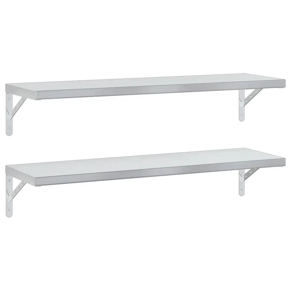 vidaXL Mensole a Muro 2 pz 100x30 cm Argento in Acciaio Inossidabile, mensola sospesa, mensola sospesa a Muro, scaffale espositivo a Muro