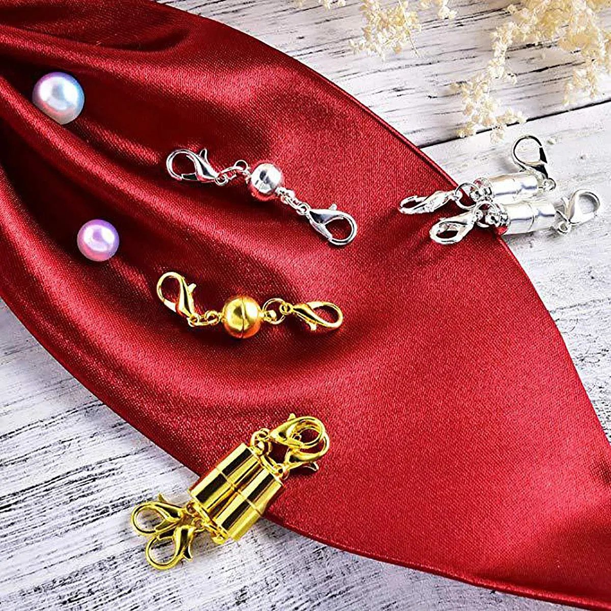 Magnetici Catenacci Chiusure di Aragosta Magnetica per la Collana del Braccialetto Gioielli Decor, Strass Palla Stile, Cilindrico e Palla Tono (Argento e Oro) 12 Pezzi