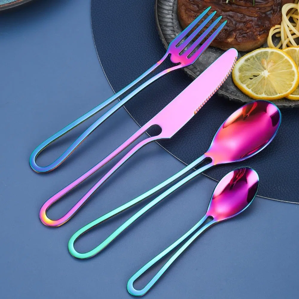 Manico Cavo Cucina in Acciaio Inox Argenteria Stoviglie Posate Set Posate Bistecca Coltello Forchetta Cucchiaio Cucchiaino (Argento,16 pezzi)