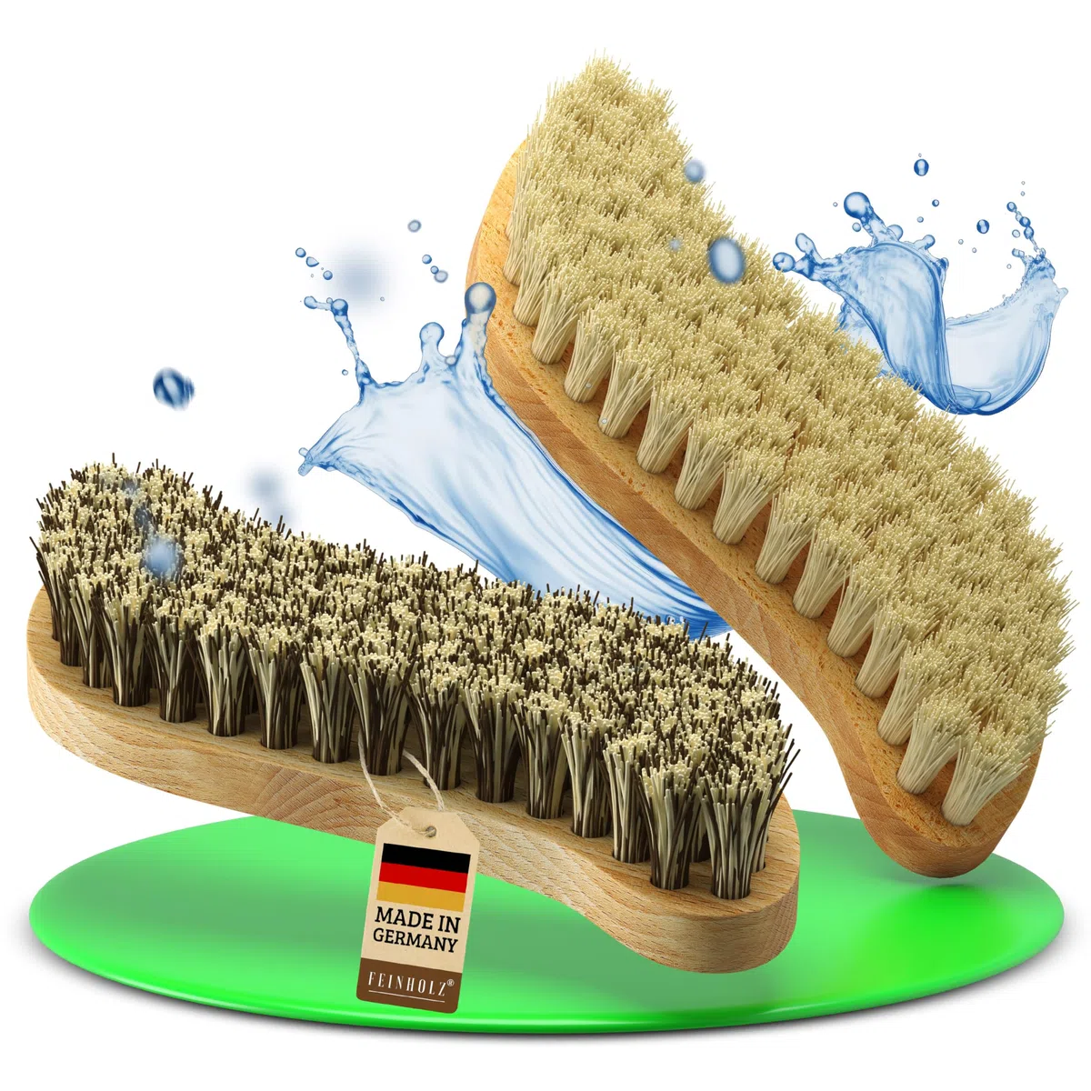 Spazzola per pulire il legno (2 pezzi) con setole naturali senza plastica - setole dure e morbide - Made in Germany - Spazzola per la pulizia della casa - spazzola per tappeti