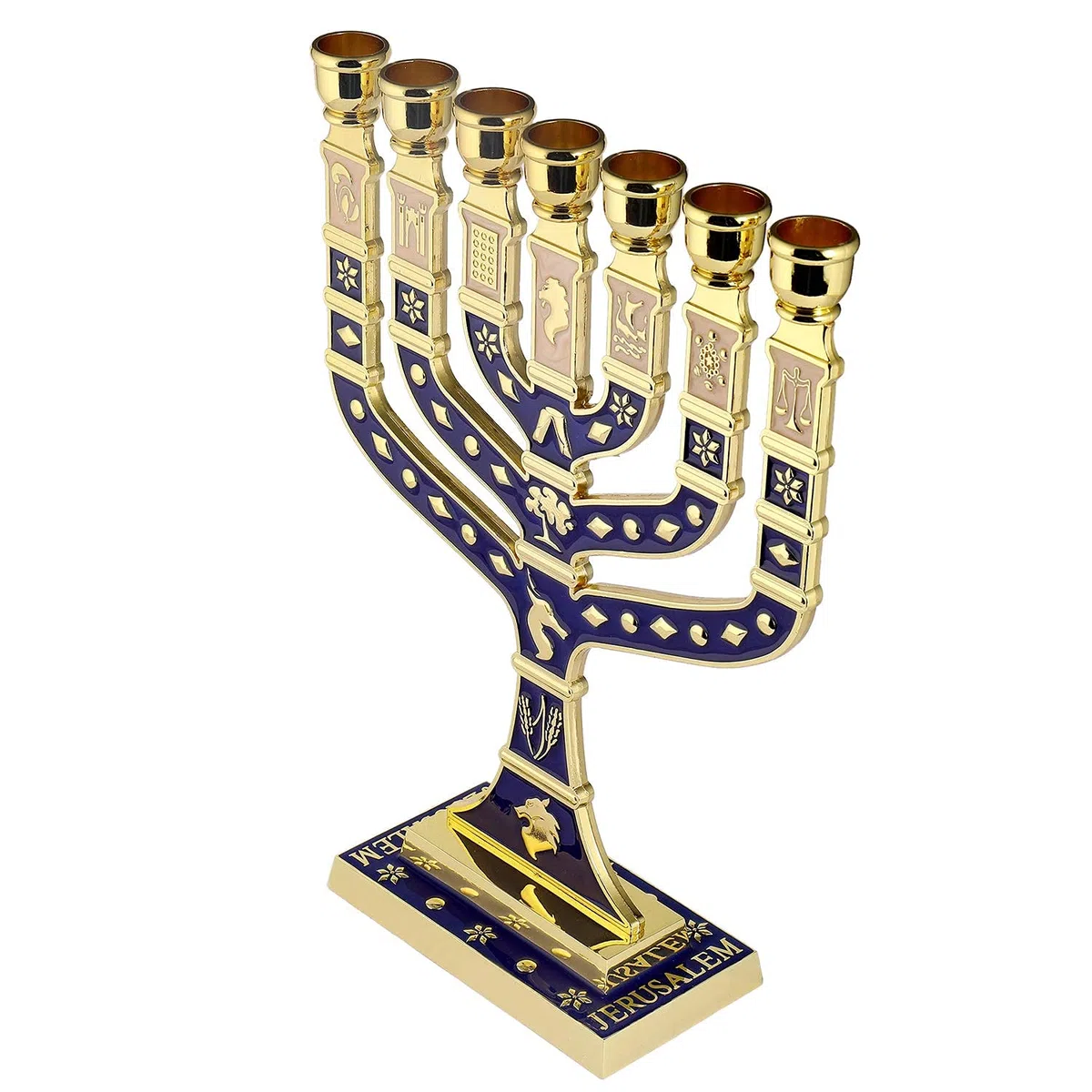 BRTAGG Menorah Candeliere ebraico, 12 tribù d'Israele, 7 rami, altezza 27 cm