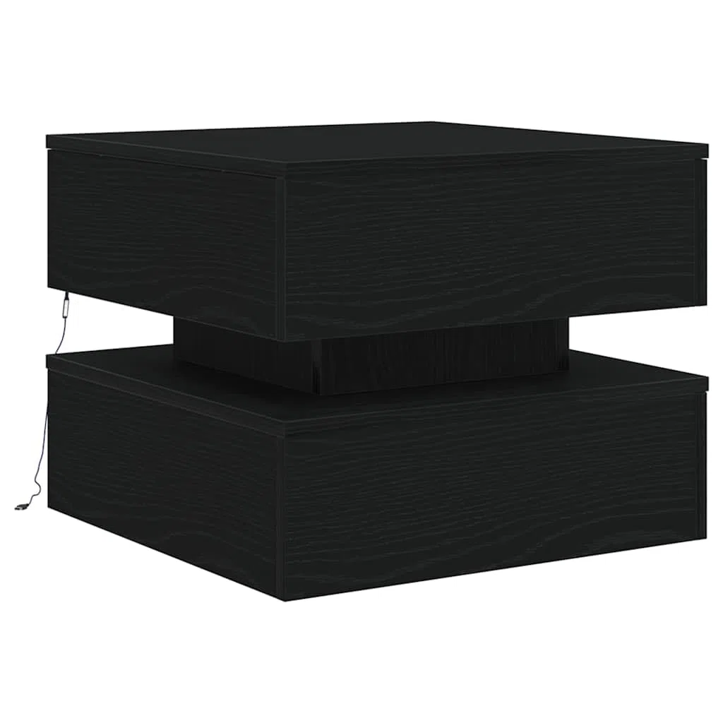 VidaXL Tavolino da Salotto con Luci LED Rovere Nero 50x50x40 cm