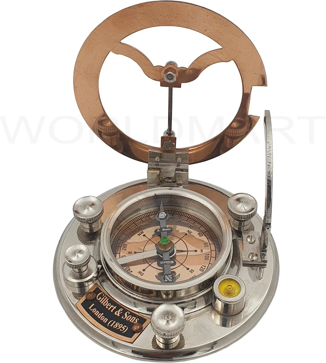 Bussola con meridiana in ottone anticato e rame, orologio con meridiana in scatola regalo, replica orologio da sole, orologio con bussola e meridiana, regalo per lui o per lei