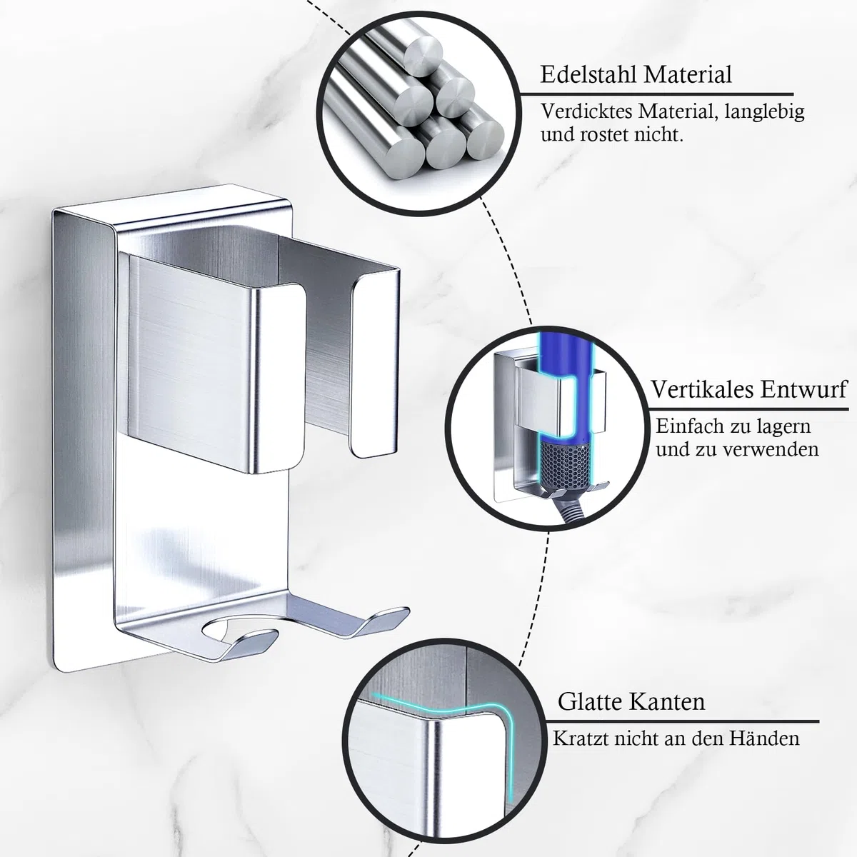 Porta Piastra per Capelli da Muro, Supporto Da Parete per Arricciacapelli, Porta Phone Bagno da Muro, Adesivo Supporto Asciugacapelli, Argento