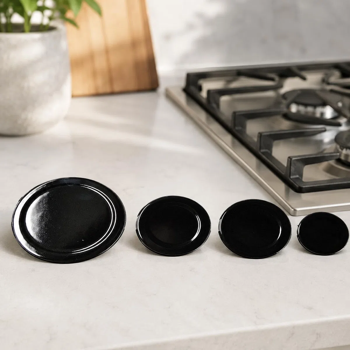 RYELDOM Kit 4 Piattini per Piani Cottura Rex-Electrolux, Set Ricambio Compatibile con 1 Grande 2 Medi 1 Piccolo, Piattini per Fornelli Gas