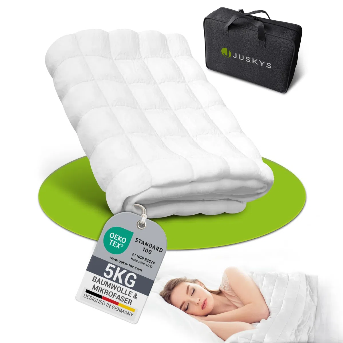 Juskys Coperta ponderata 135x200 – Anti-stress terapeutica con perle di vetro – cotone e microfibra – per adulti con disturbi del sonno – 5 kg