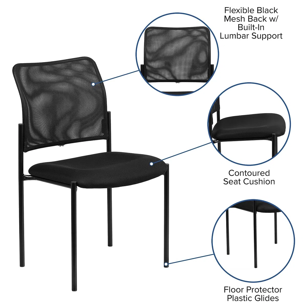 Flash Furniture Sedia Laterale in Acciaio impilabile Confortevole, Metallo, Nero, Set di 1