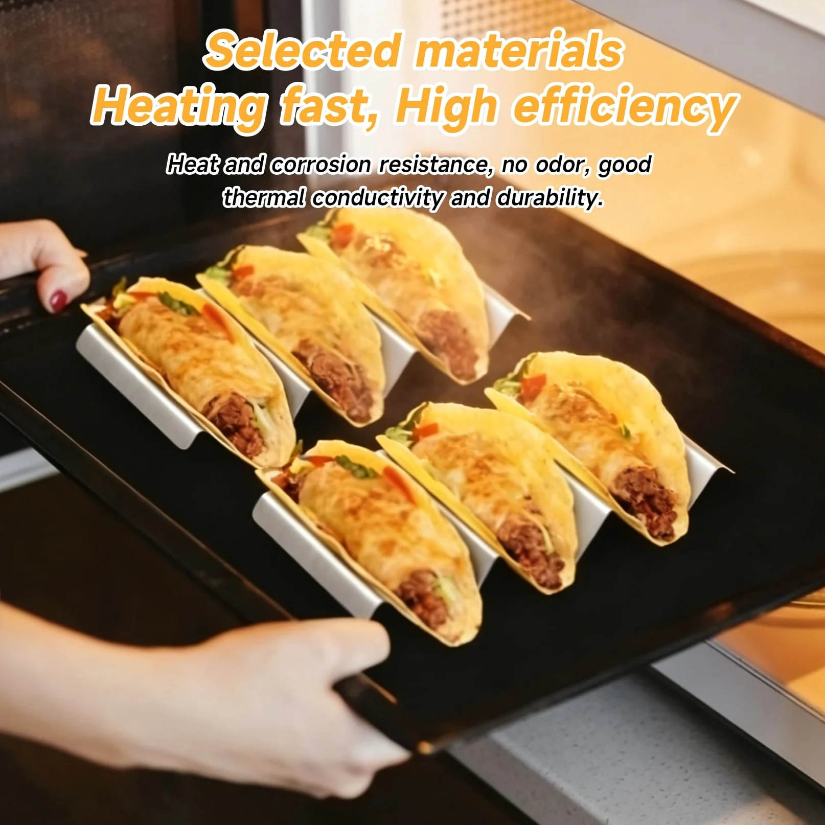 6 Pezzi Porta Tacos, Porta Tortillas, Supporto per Tacos in Acciaio Inox con Manici, ognuno può Contenere Fino a 3 Taco, per ristoranti casalinghi