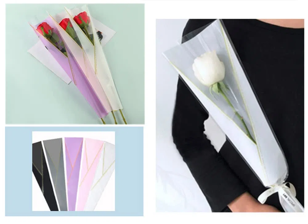 NatureMan 150 pezzi/6 colori, sacchetto di imballaggio con rose singole, bouquet, borsa, carta regalo floreale impermeabile per festa della mamma, San Valentino, bouquet fioristi