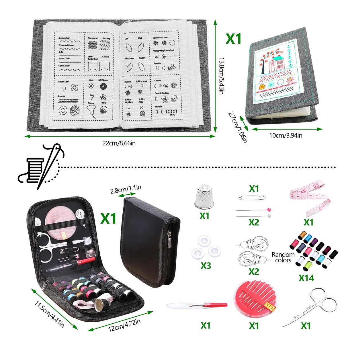 Libro di Ricamo Set Fai da Te in Lino Embroidery Stitch Book Libro da Ricamare Creativo con Kit Strumenti Cucire 106 Schemi Punti per Esercitarsi Mini Kit Ricamo Principianti Adulti e Appassionati