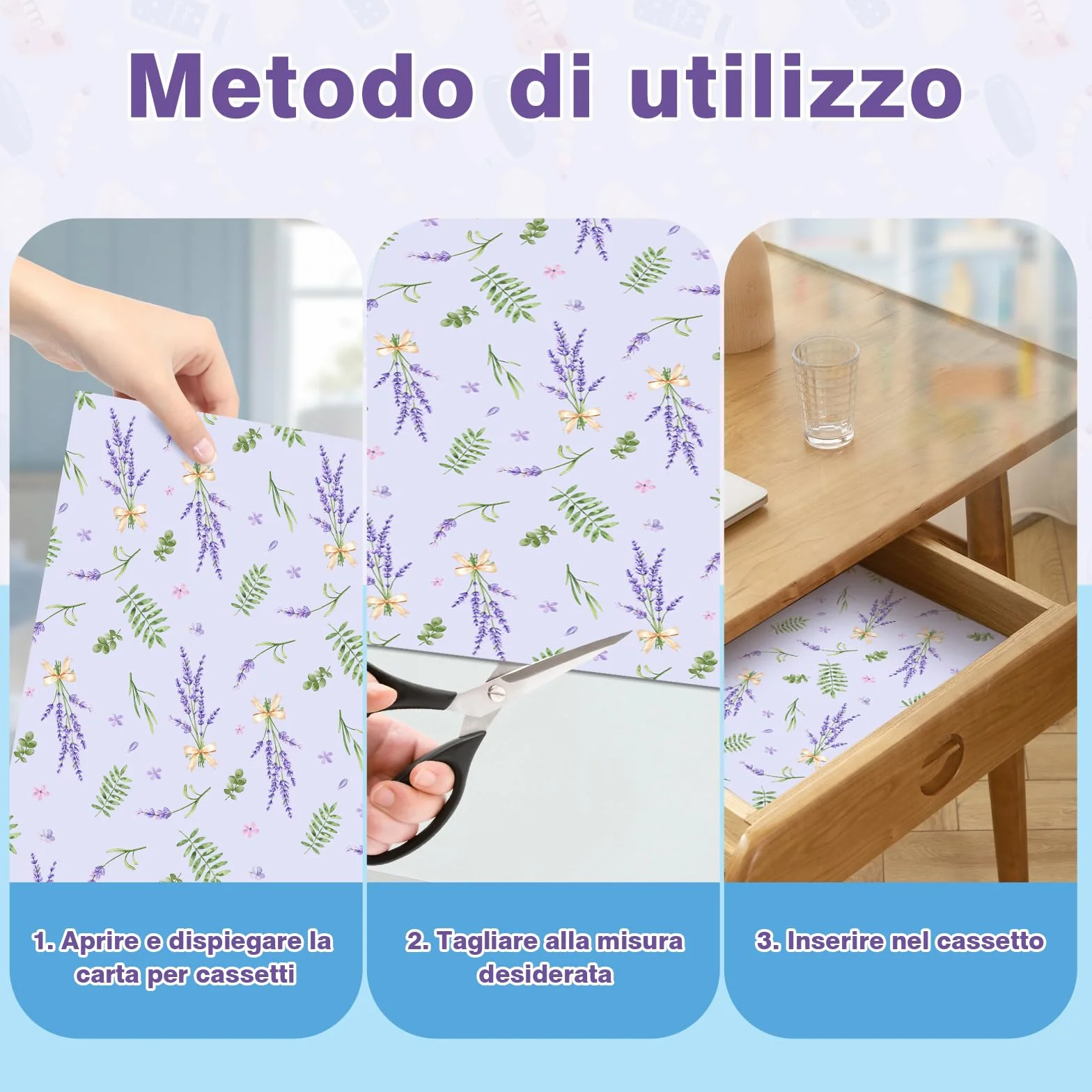 SCENTORINI Carta Profumata per Cassetti, 12 Fogli, Misura 36.5x52cm, Aroma di Lavanda e Talco per Bambini per Cassetti, Armadio, Decorazione Profumata Carta da Regalo