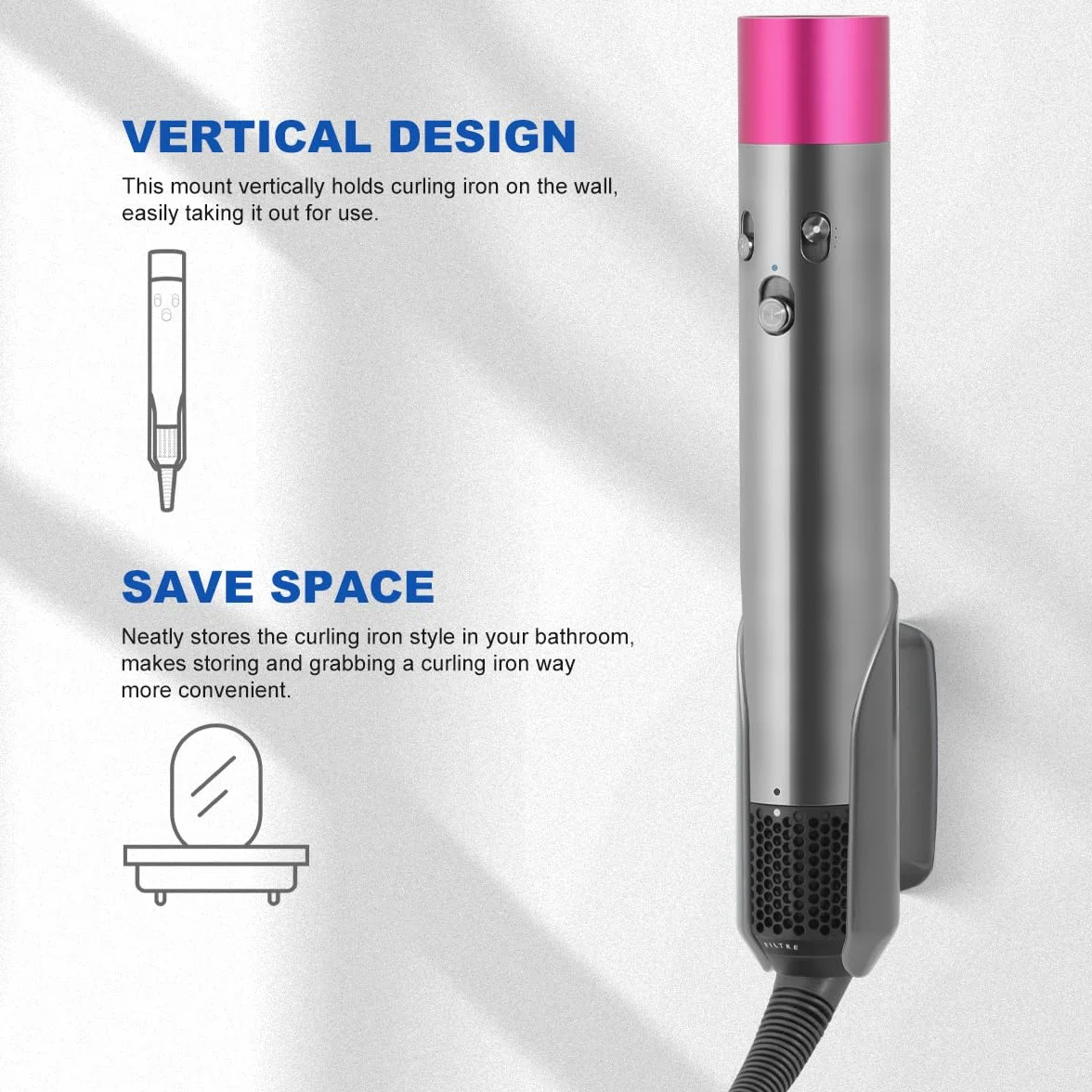 LANMU Supporto da parete per Dyson Airwrap/Airstrait, porta asciugacapelli e accessori per arricciacapelli, Grigio