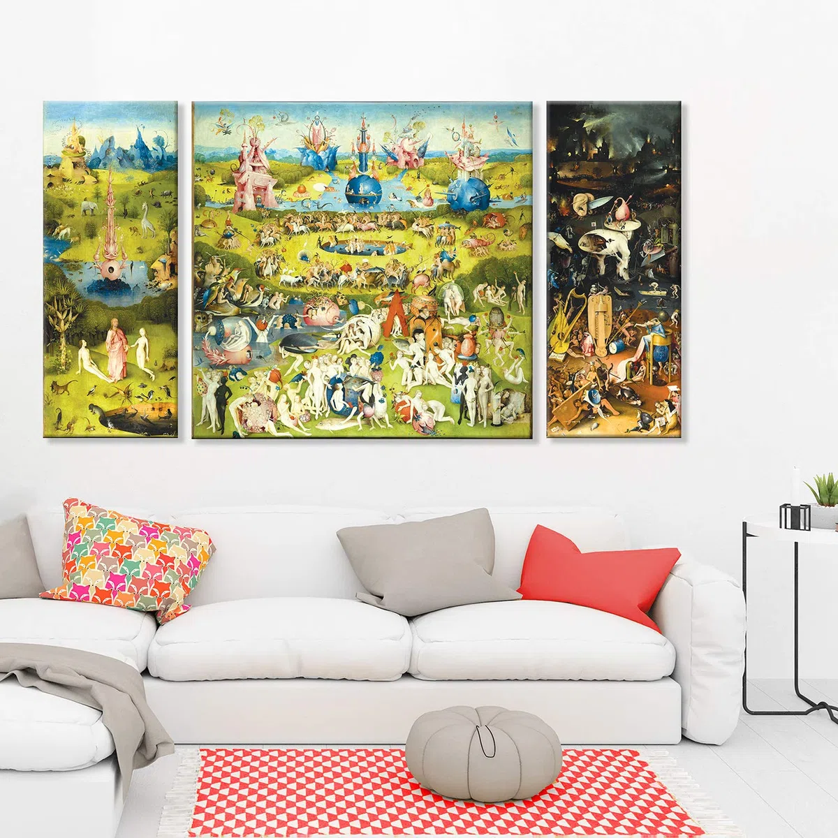 Giallobus - Quadro multipannello 3 pezzi - Hieronymus Bosch - Il giardino delle delizie - stampa su tela - pronto da appendere - 40x100 cm - 100x100 cm- 40x100 cm
