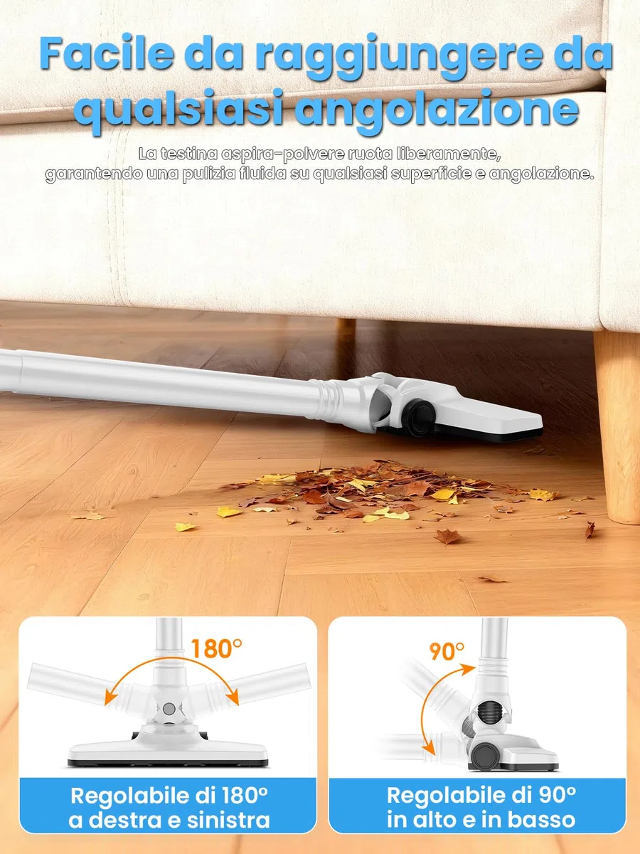 VersLife S6 Scopa elettrica senza fili 2 in 1 con Tubo di Prolunga, Multifunzione, Multiple Spazzole, Ricarica USB Tipo C, Filtro HEPA, Filtrazione Multipla, per Pavimenti in Legno/Divani (bianco)