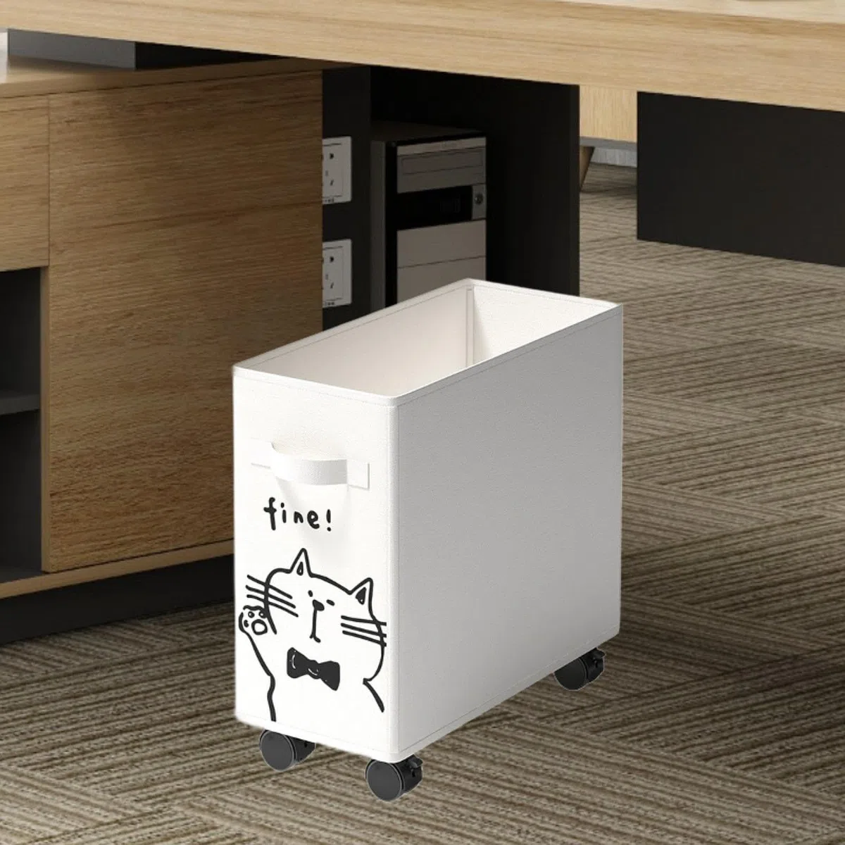 Carrello per oggetti da posizionare sotto la scrivania, carrello mobile con ruote per uso domestico, Bianco