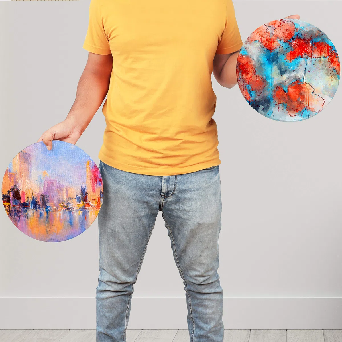 Belle Vous Set di 2 tele da pittura rotonde, 30 cm, grande tela rotonda pre-tesa, telaio rotondo per pittura acrilica e olio, disegno e schizzo