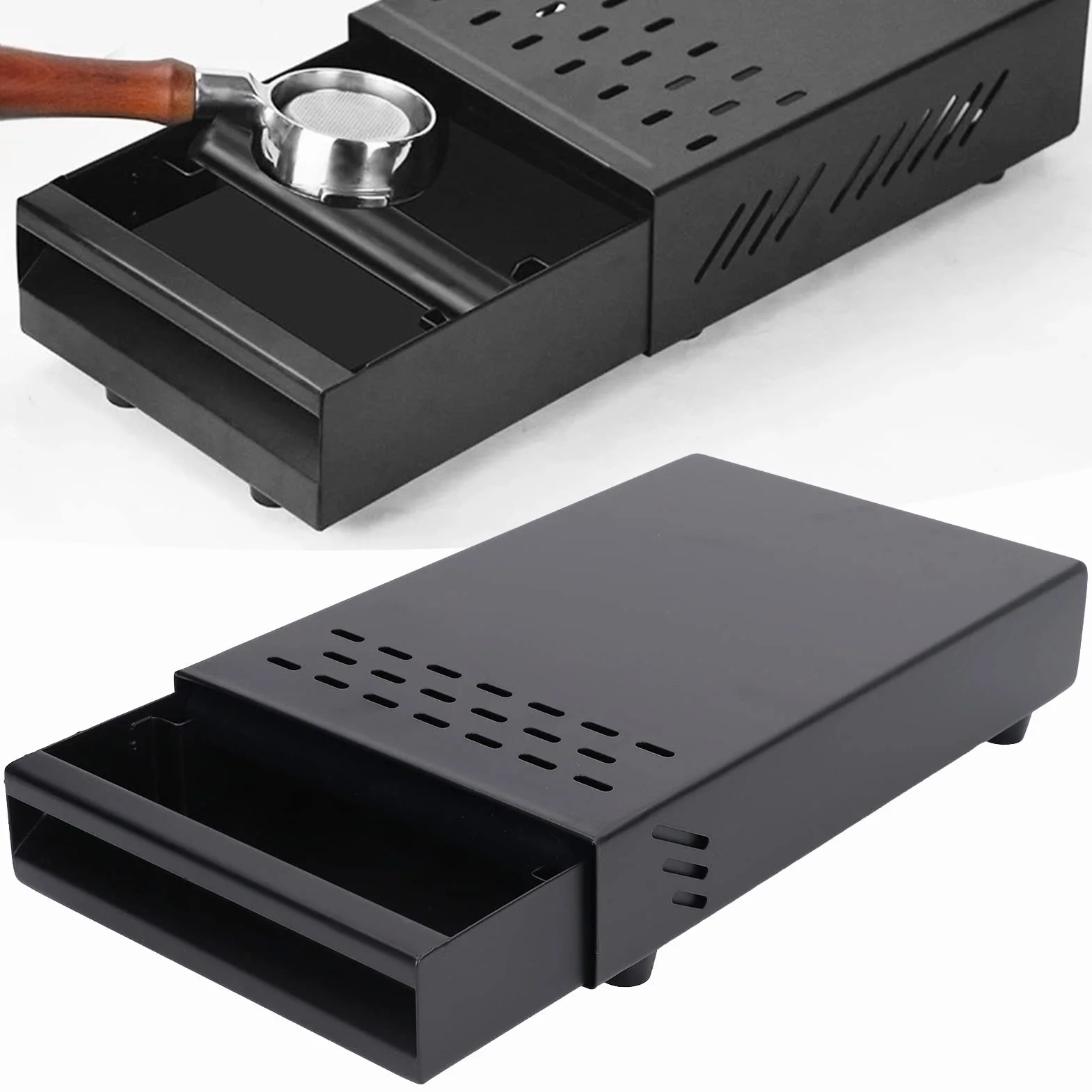 Cassetto per Busta per caffè in Acciaio Inossidabile, Contenitore per Polvere per Residui di caffè Addensato, Busta Stile Resistente Antiurto per Casa, Ufficio, Bar con Piedini (BLACK)
