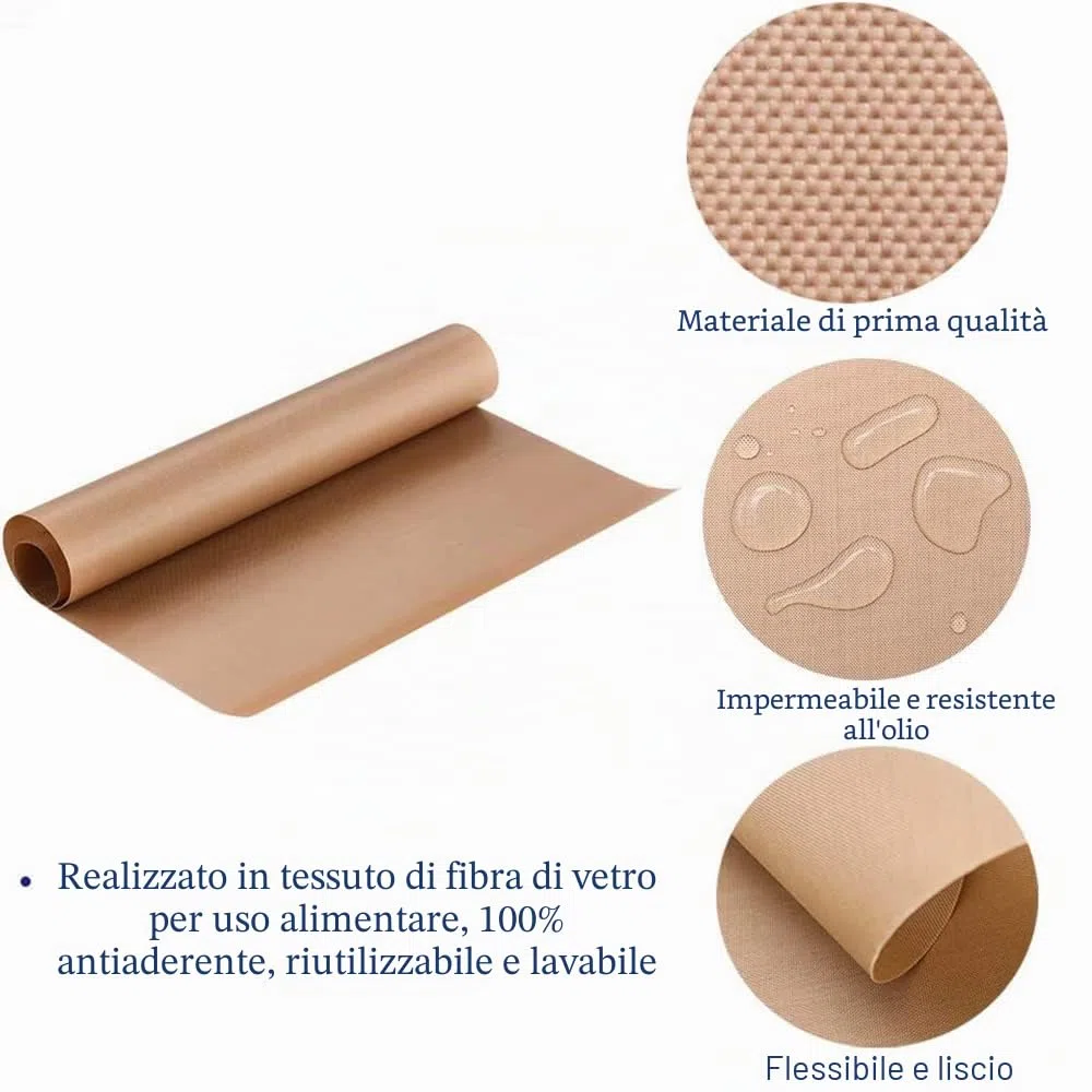 MEISO 5 Pezzi Fogli Teflon, Carta da Forno Riutilizzabile, Fogli di Teflon PTFE, per Forno Pressa a Caldo Antiaderente 40 x 60 cm Tappetino Artigianale Resistente al Calore