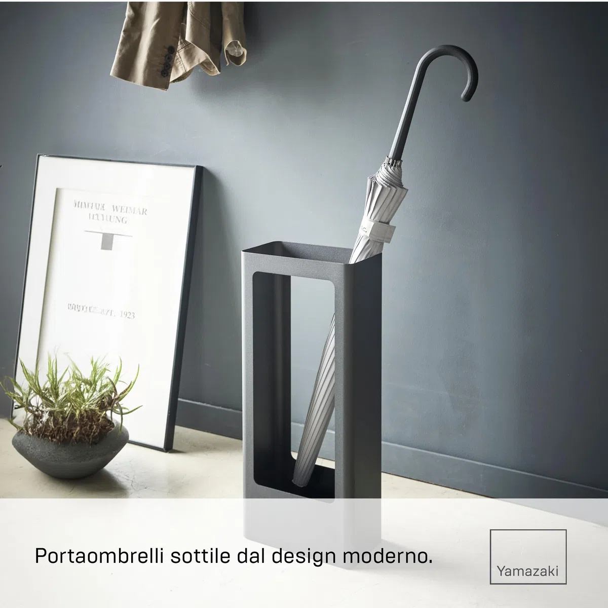 YAMAZAKI 4929 TOWER Slim Umbrella Stand, black, Steel/Silicone, 22 x 12 x 50 cm
