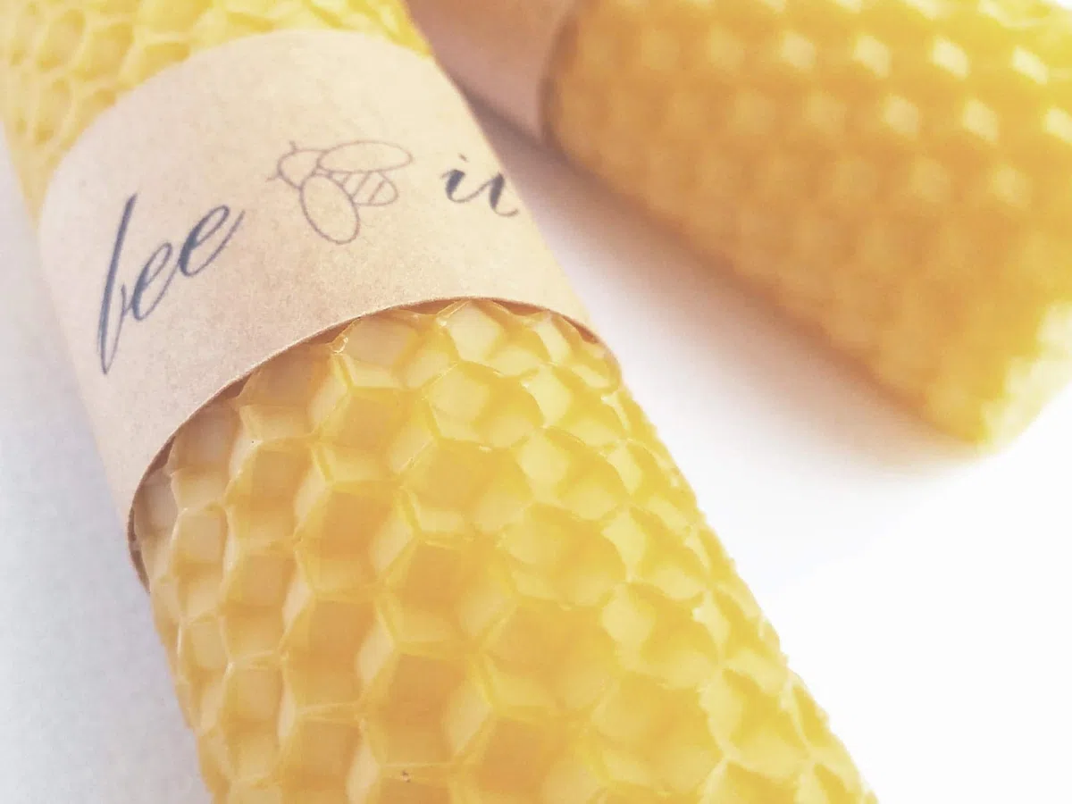 Confezione di 5 Candele in Pura Cera d'Api, a Nido d'Ape Arrotolate a Mano, Colonna Naturale