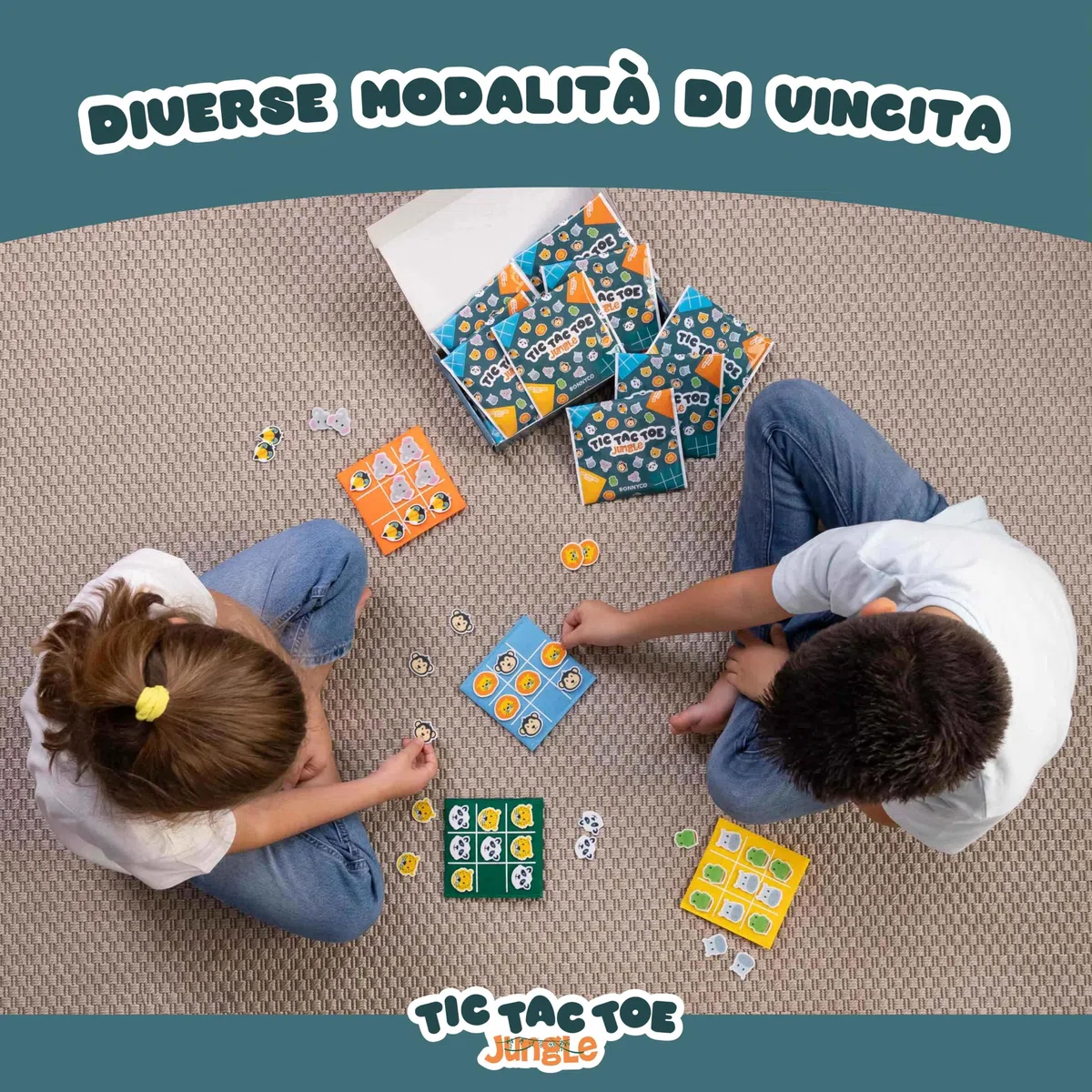 BONNYCO Tic Tac Toe Animali della Giungla, Pack 16 Gadget Compleanno Bambini. Mini Giochi, Regalini Fine Festa Compleanno Bambini. Regalino Fine Festa Invitati Persierini, Gioco Tris Giochini Scuola