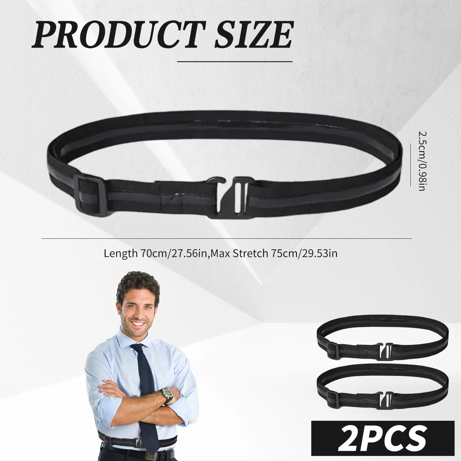 2 supporti per camicia da uomo, cintura per pantaloni per mantenere camicie invisibili, cintura elastica da uomo, cintura invisibile da donna con fibbia piatta, antiscivolo, regolabile
