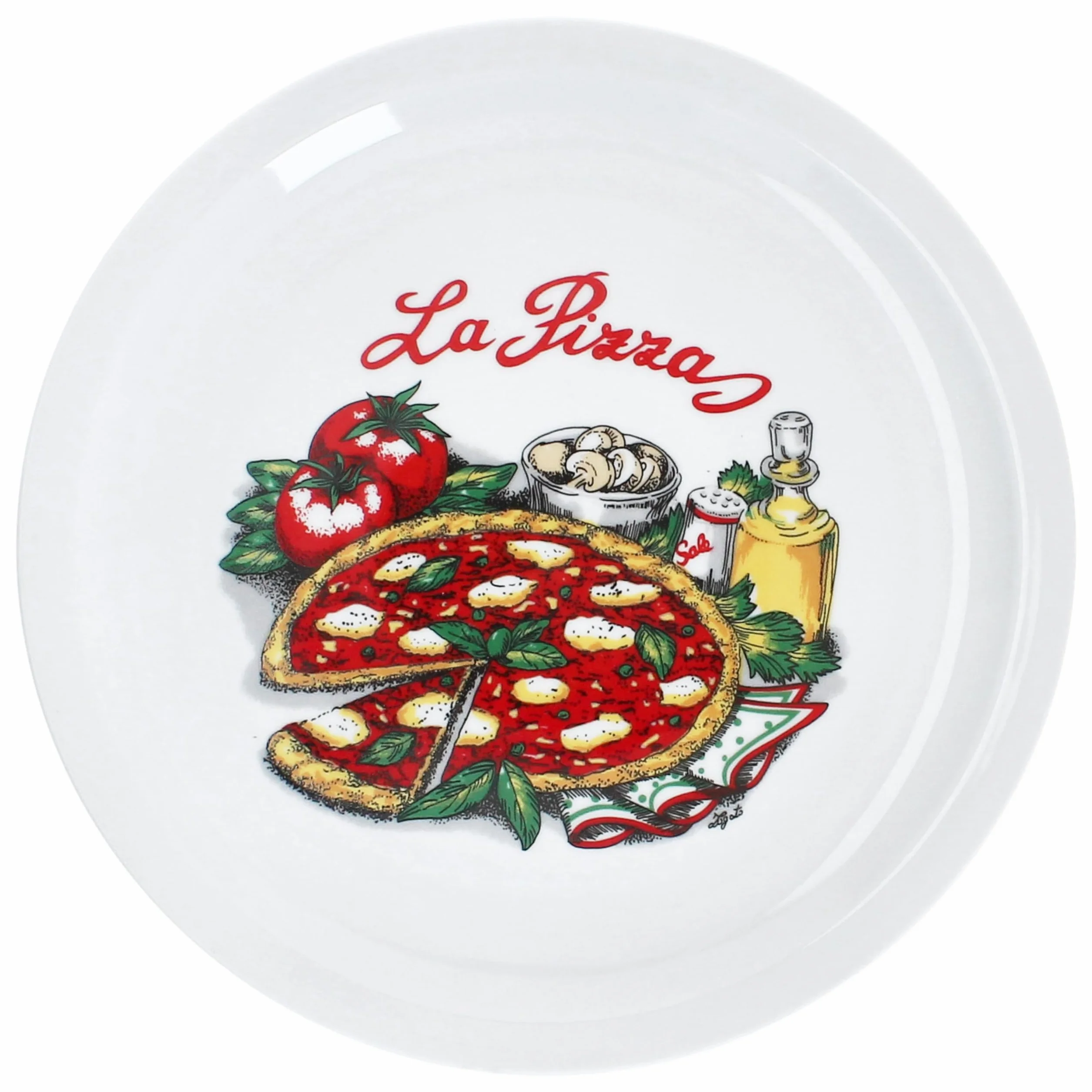 MamboCat - Set di 6 piatti per pizza Ø 30,5 cm, per 6 persone, grandi piatti da pizza in porcellana con decorazione e scritte di pizza, per pizze o per servire, piatto da portata XL