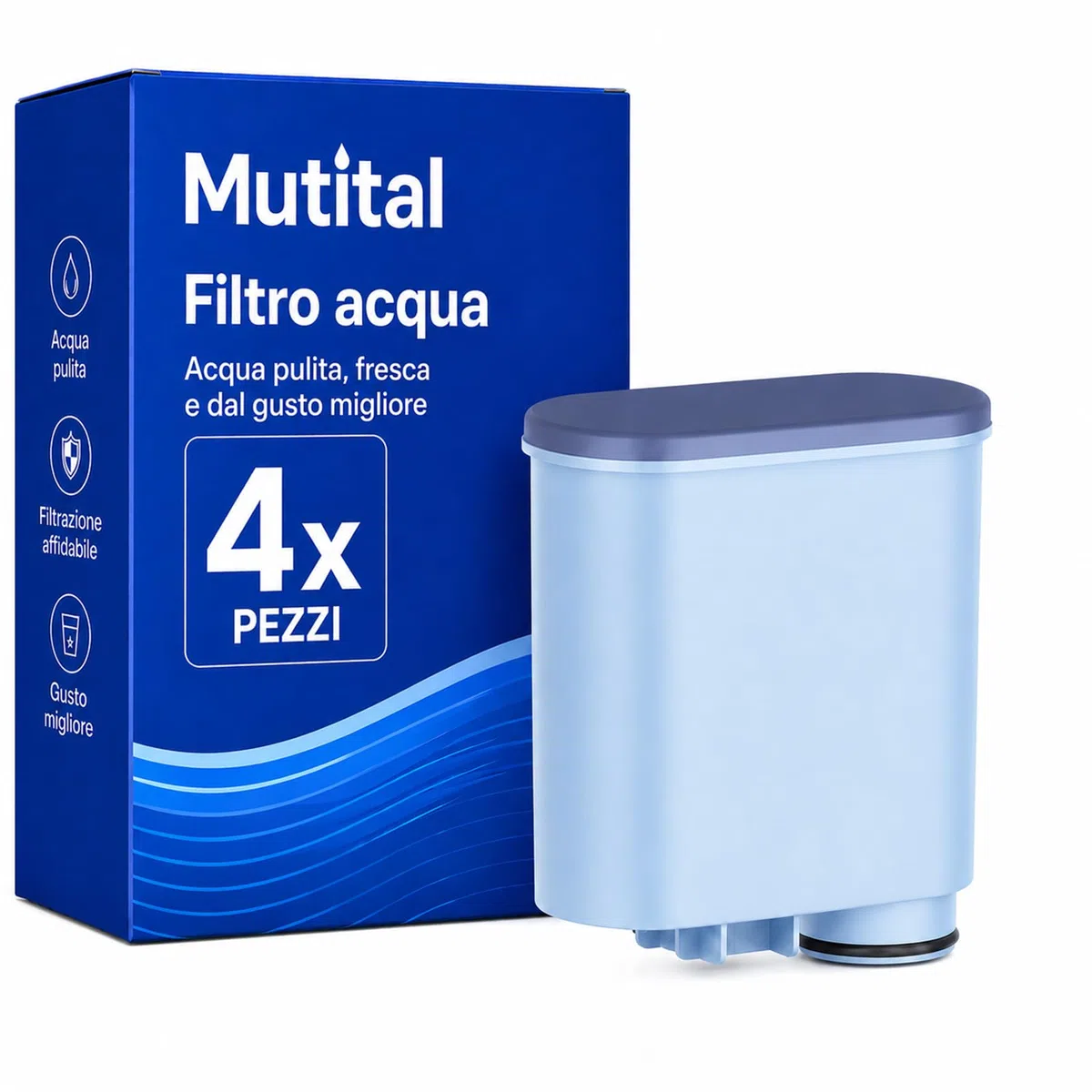 Mutital Set di 4 Filtri per Macchine da Caffè, Compatibili con Sistema Philips AquaClean (Codice CA6903), Filtro Anticalcare Specializzato per Macchine Espresso e Macchine da Caffè Automatiche