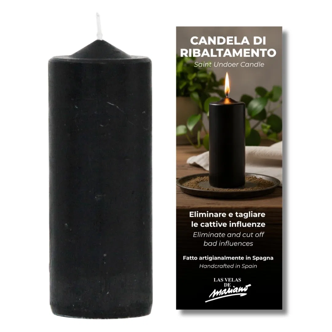 Candela preparata di San Sfaccio o di rovesciamento - Rituale con candela nera per eliminare le energie negative | Candela per la pulizia energetica | Fatto a mano con erbe | Istruzioni e preghiera