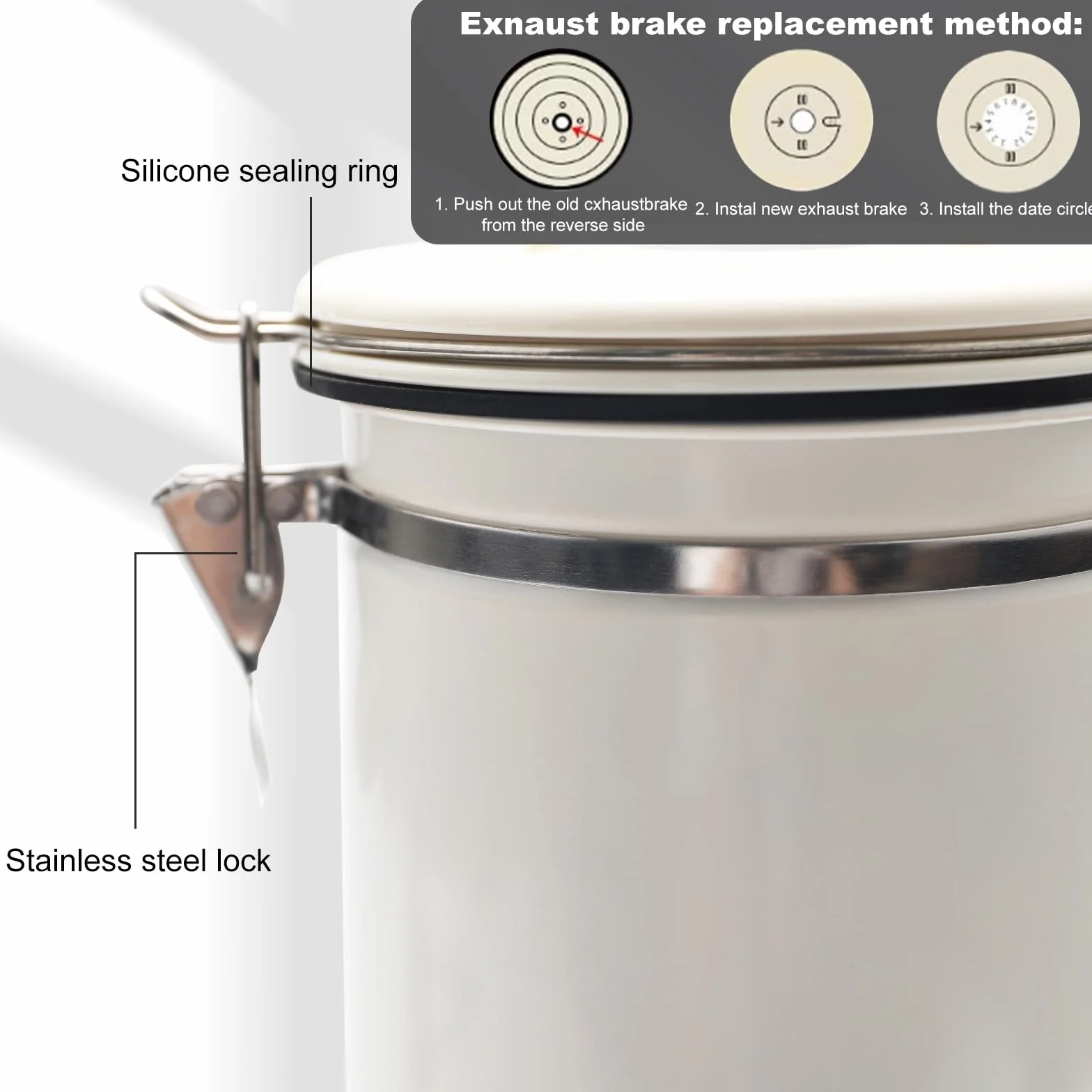 Barattolo Caffe (1,8L), Contenitore Ermetico Caffè, Materiale In Acciaio Inossidabile, Con Cucchiaio In Acciaio Inossidabile, Adatto Per Chicchi Di Caffè, Foglie Di Tè, Noci, Ecc(Bianco Panna)