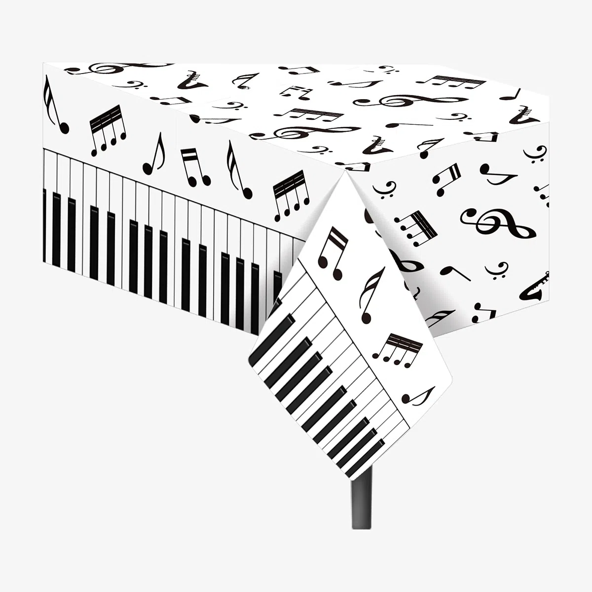 1 tovaglia in plastica con note musicali a pianoforte, 137 x 210 cm, colore bianco e nero, con note musicali letterarie, matrimoni, baby shower, feste, vacanze, cene, picnic o tovaglia per cucina e