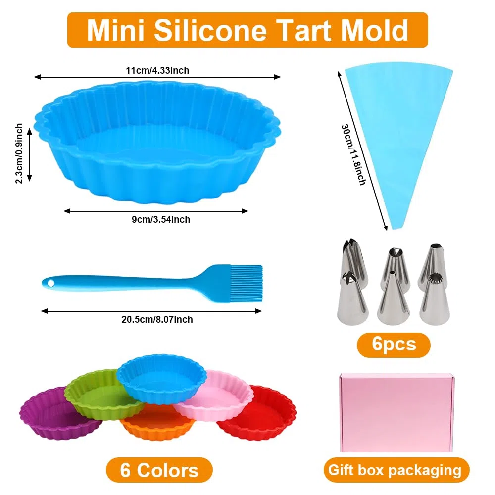 Stampi Silicone per Crostatine e Quiche, 12 Pezzi, 11 cm, Antiaderente
