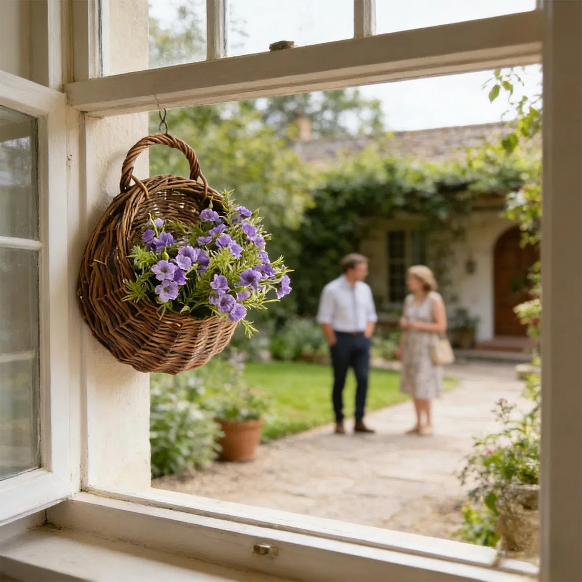 Cestino da parete in rattan, realizzato a mano, in vimini naturale, per giardino, matrimonio o decorazione per la casa, per appendere piante in fattoria, camera da letto, soggiorno