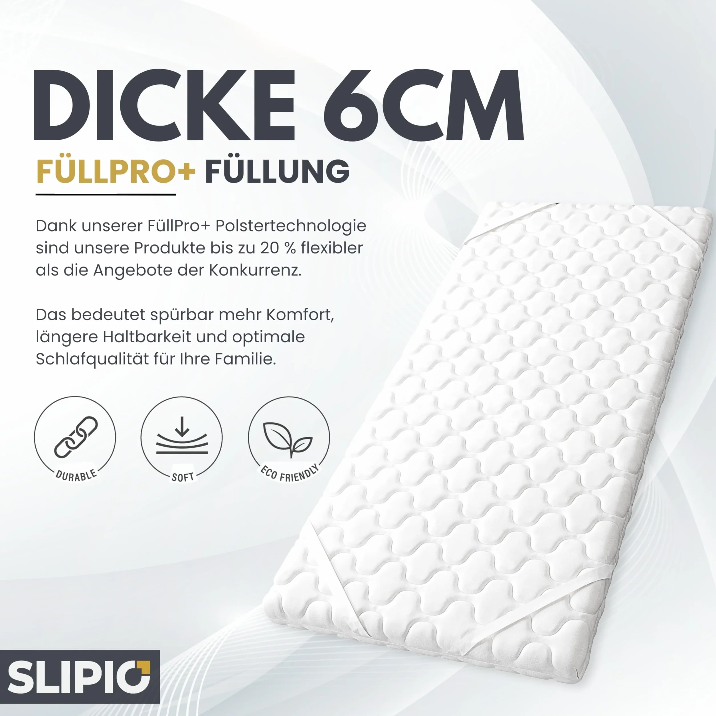 Coprimaterasso topper 140 x 180 cm | altezza 6 cm | massaggio profilato a 5 zone Ergo+ ottimale adattamento del corpo | Rivestimento traspirante e lavabile in lavatrice | Coprimaterasso