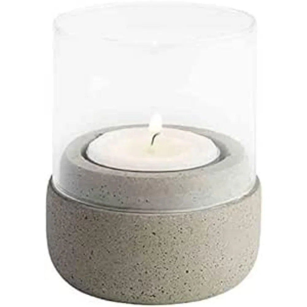 APS Set di 2 portacandele a vento "Element", portacandela in cemento grigio, fondo che non danneggia i mobili, diametro 6 cm, altezza 7 cm