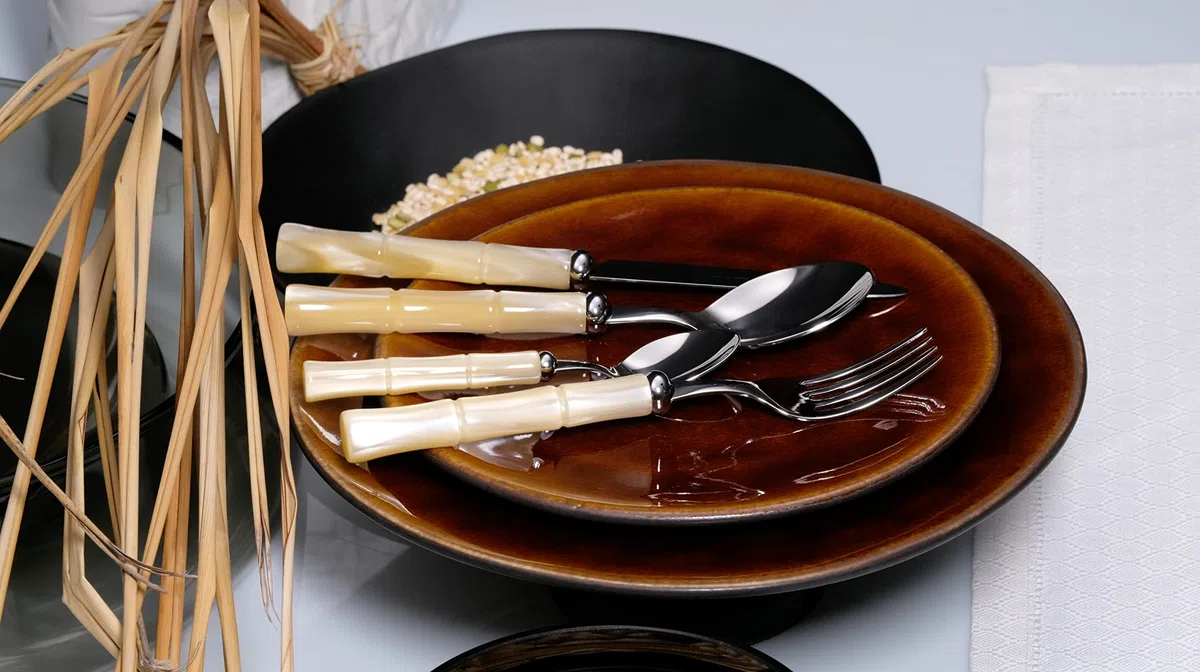 Rivadossi Bamboo Avorio - Set di Forchettine da Dolce, 6 Pezzi - 100% Made in Italy, Artigianalità e Design - Acciaio Inox 18/10
